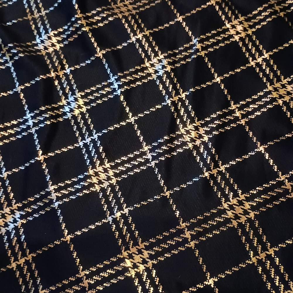 Laura Scott Black And Gold Houndstooth Plaid A‎ Line Skirt Academia Office Siren - Picture 10 of 10